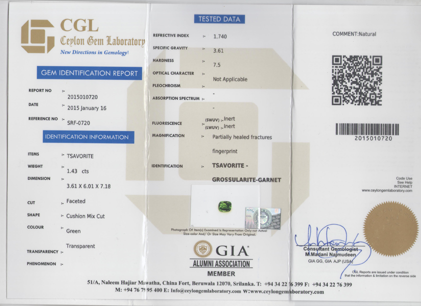 43克拉天然翠绿沙弗莱-cgl证书
