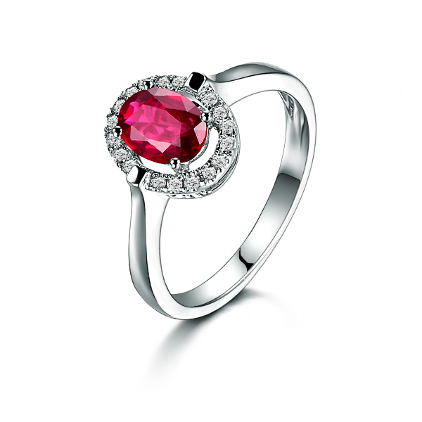 G18K金 0.755克拉鸽血红红宝石 11分钻石戒指