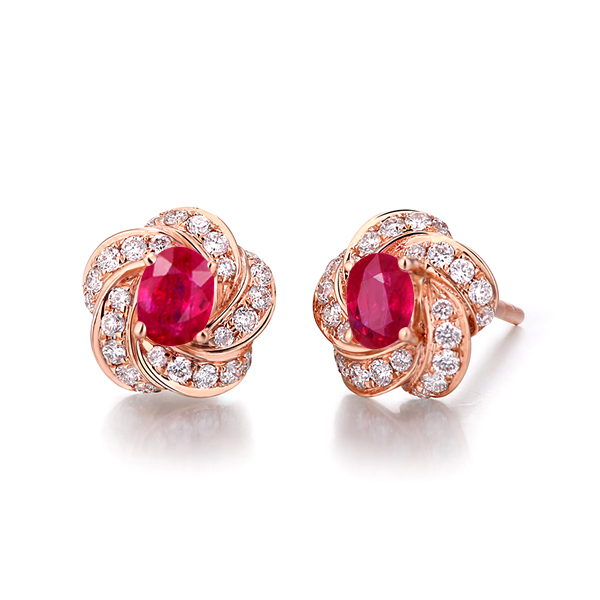0.755克拉红宝石 37分钻石耳钉_协隆珠宝商城