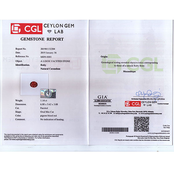 114克拉cgl无烧鸽血红红宝石