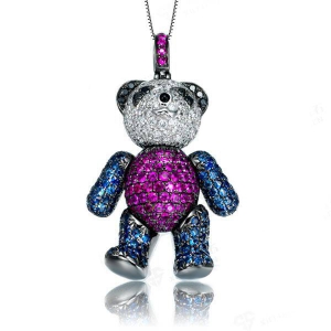 白18k金红蓝宝231克拉钻石吊坠熊猫先生