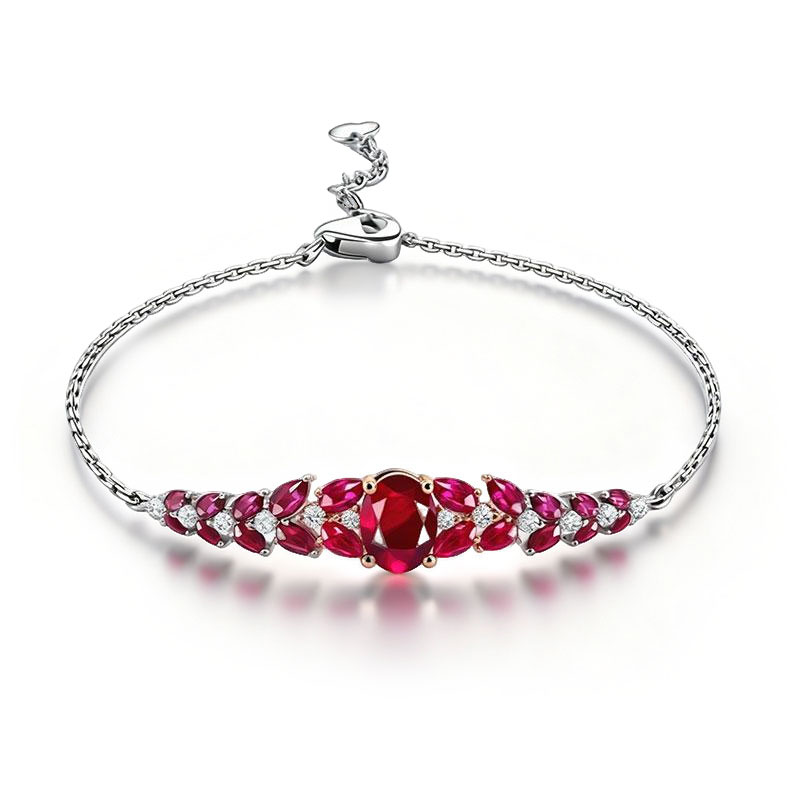1.26克拉天然缅甸鸽血红宝钻石手链