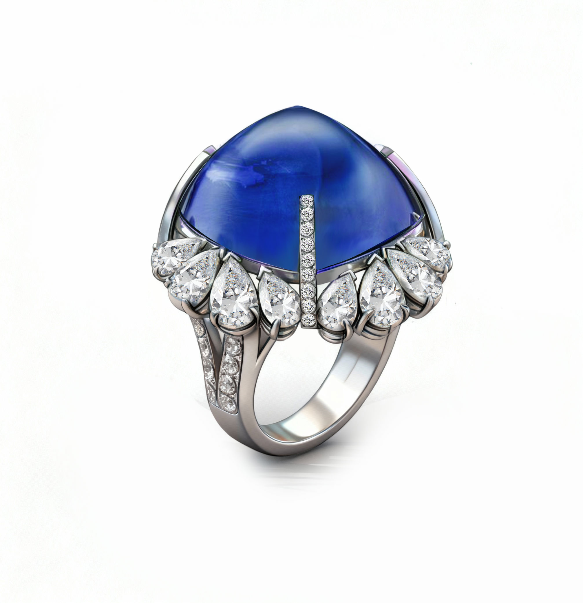 7.42克拉AIGS天然糖塔皇家蓝蓝宝石钻戒