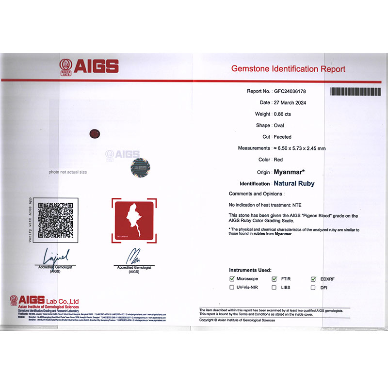 AIGS天然无烧缅甸鸽血红宝石钻戒
