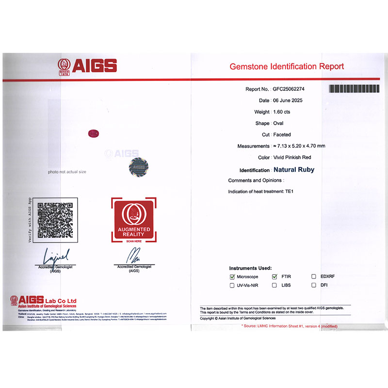 1.6克拉AIGS天然红宝石钻戒