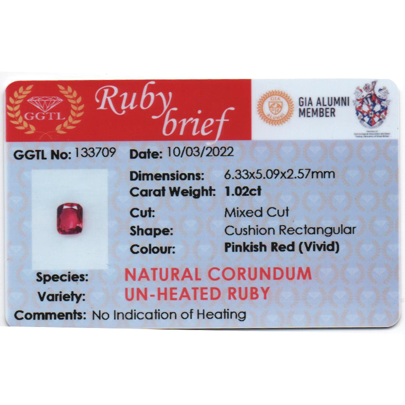 1.02克拉天然无烧红宝钻石吊坠