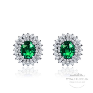 天然祖母绿钻石耳钉