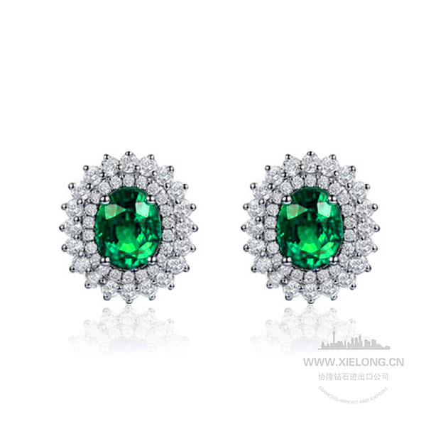 天然祖母绿钻石耳钉