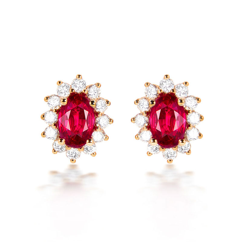 天然红宝钻石耳钉