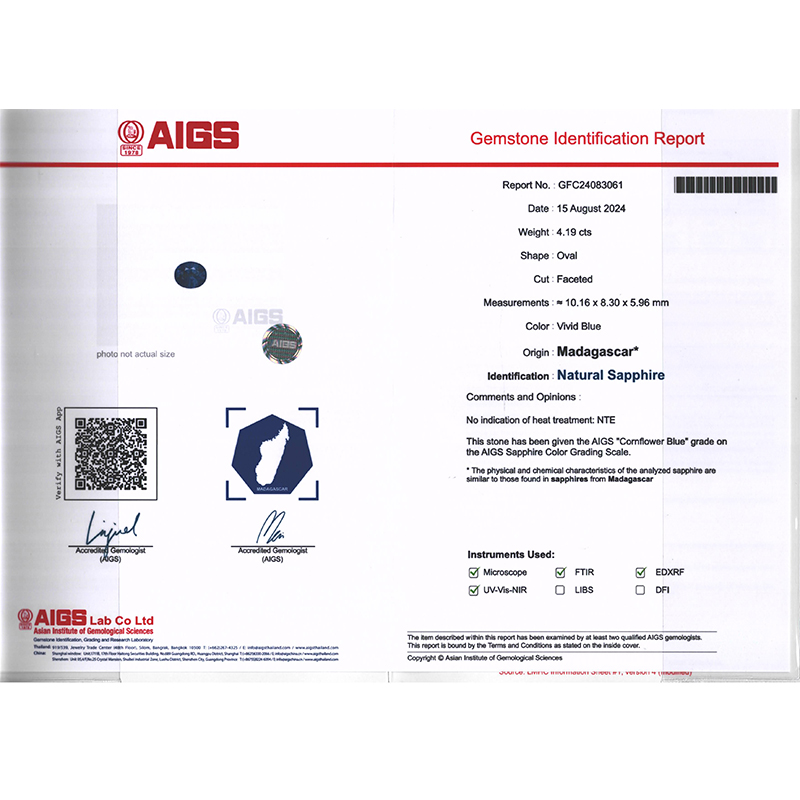 4.19克拉AIGS天然无烧矢车菊蓝宝钻石吊坠