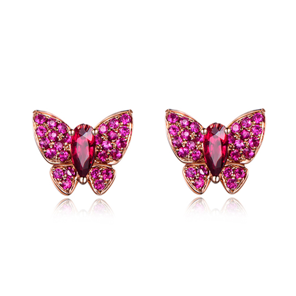 天然红宝石耳钉