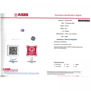 3.420克拉AIGS天然无烧薰衣草蓝宝石