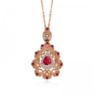 天然红宝钻石吊坠