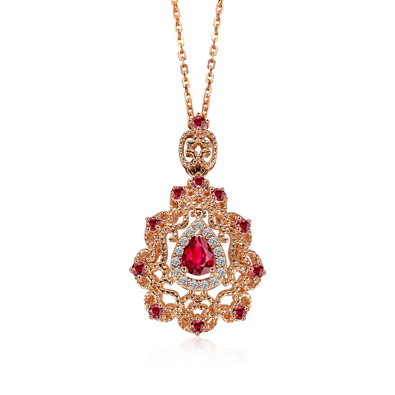 天然红宝钻石吊坠