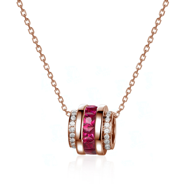 天然红宝钻石吊坠