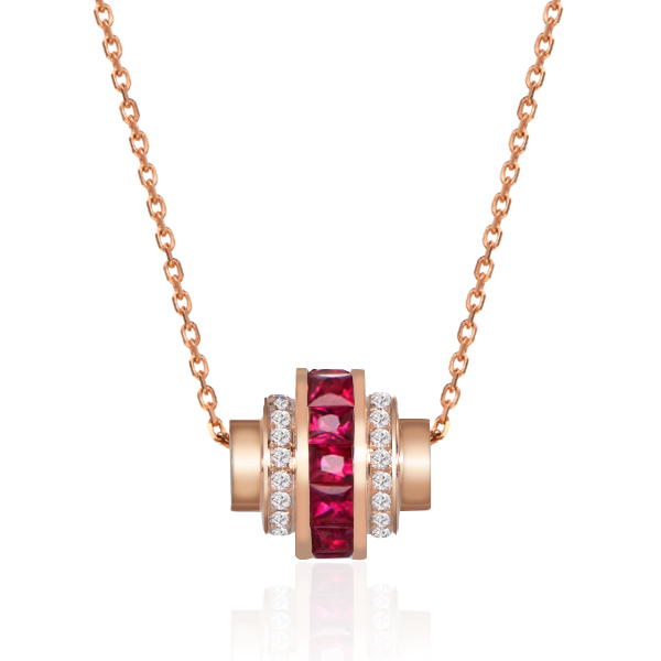 天然红宝钻石吊坠