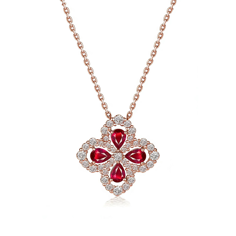 天然红宝钻石吊坠