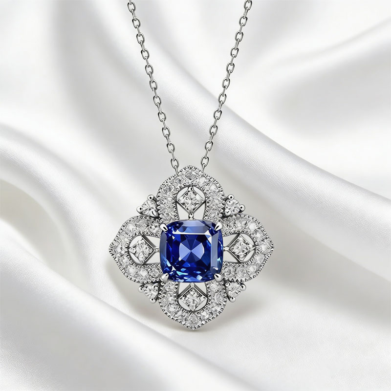 天然蓝宝钻石吊坠