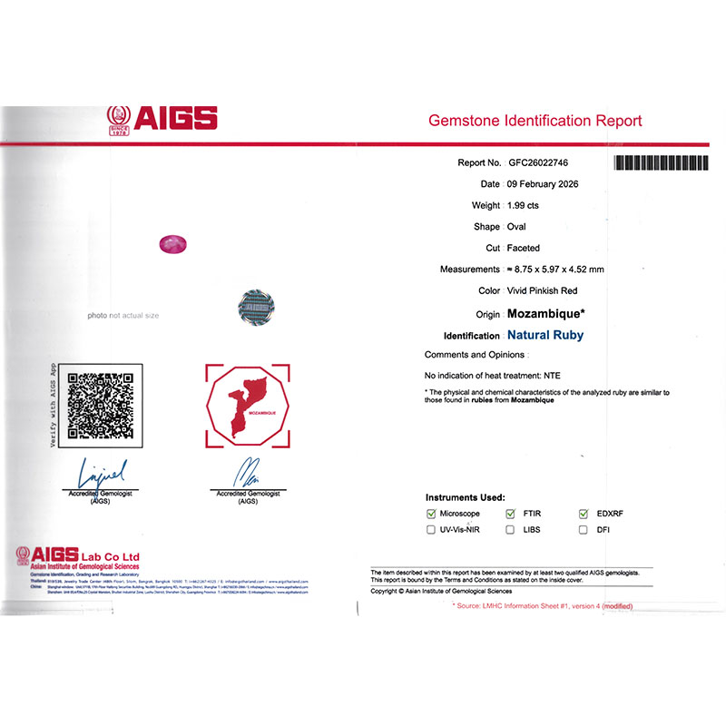 1.99克拉AIGS天然无烧红宝石