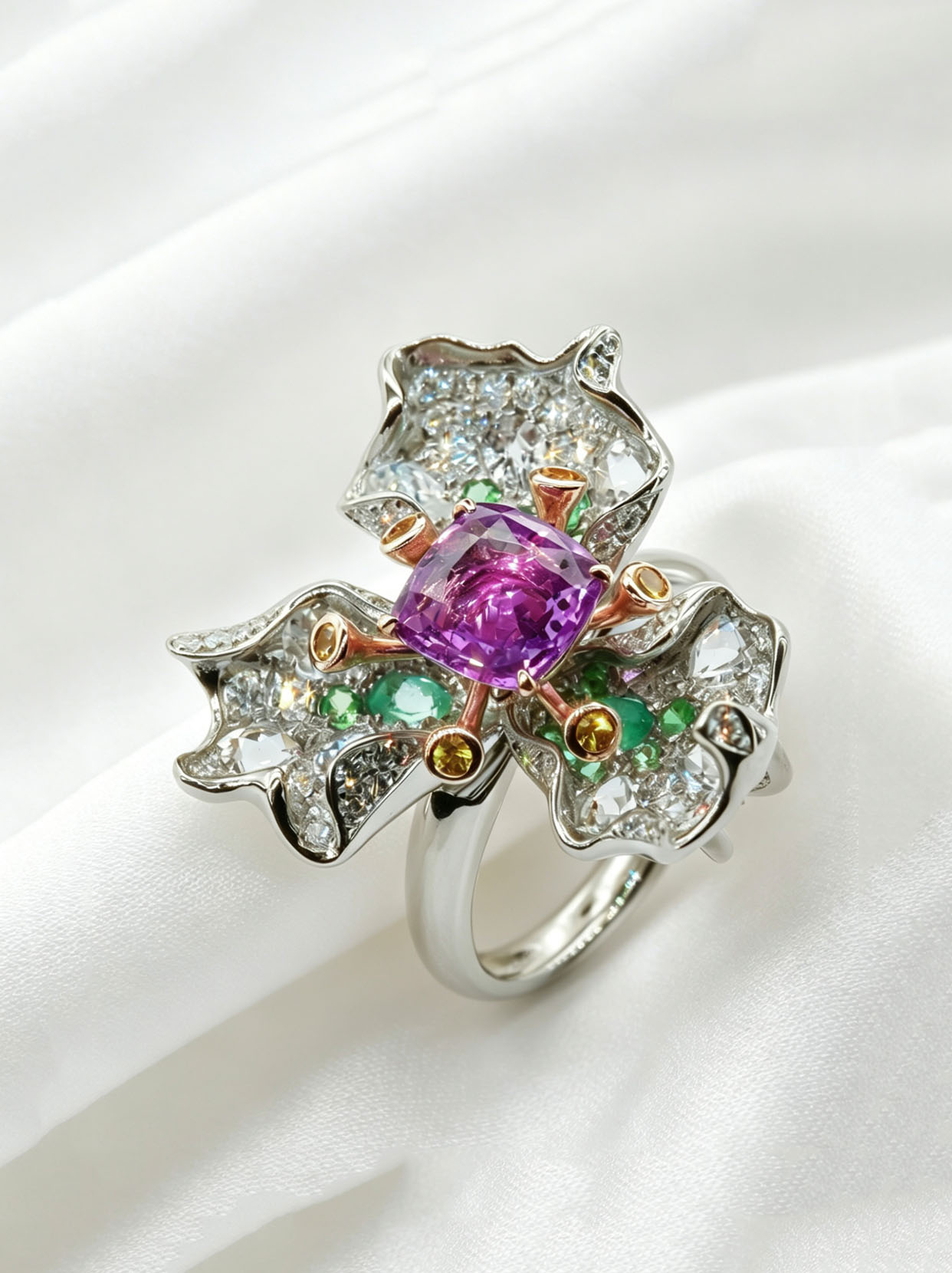 1.82克拉天然粉紫色蓝宝钻戒 吊坠两用款