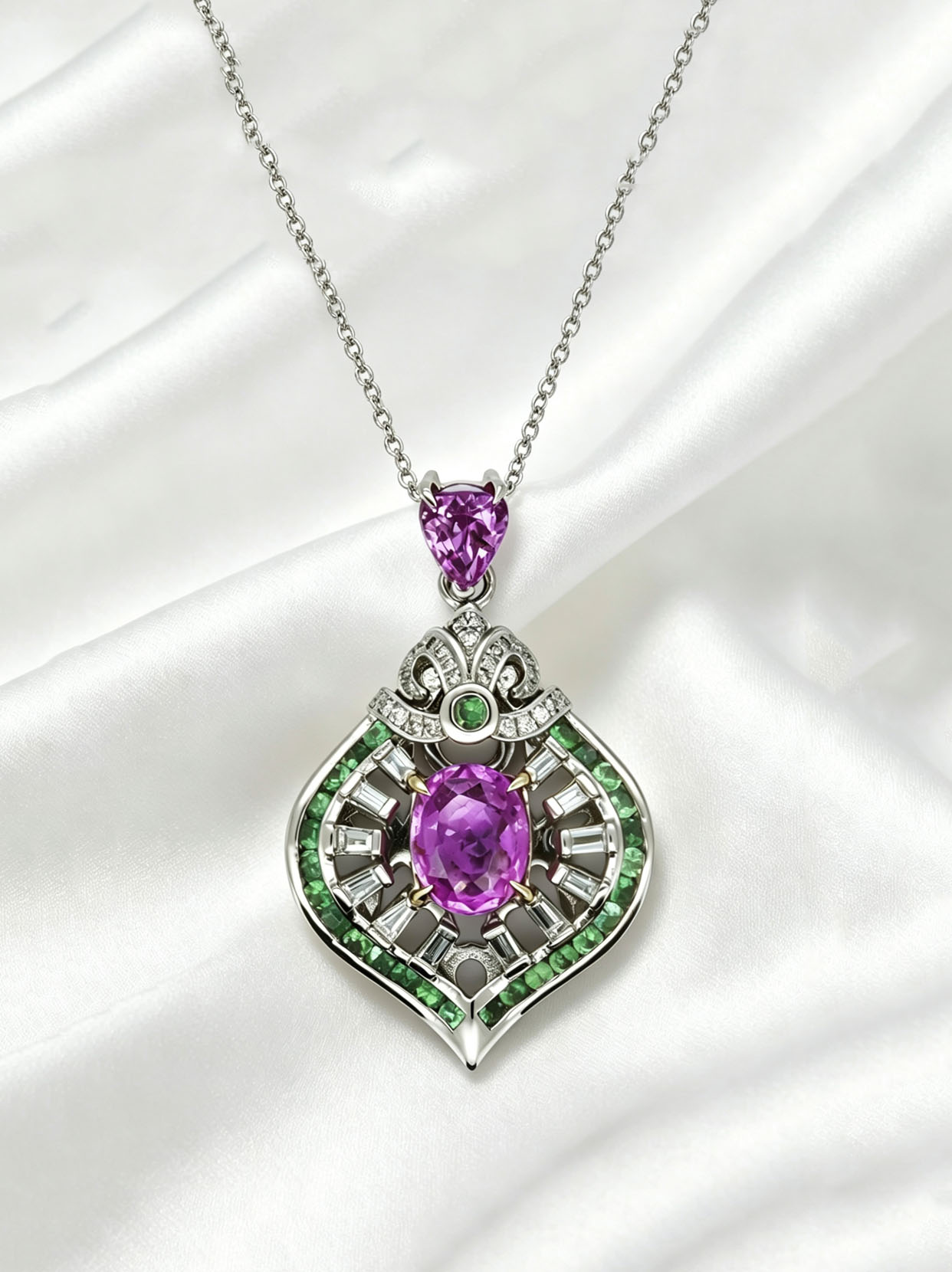 1.58克拉天然粉蓝宝钻石吊坠